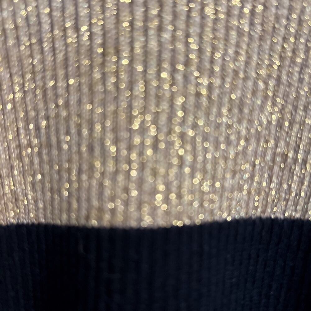 Lauren Ralph Lauren Sweater Women's Medium Black & Metallic Gold Striped Ribbed - Picture 4 of 6